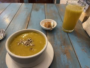 Soup desert and drink at same time   at Prana in Envigado