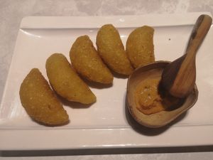 Mini empanadas at Chana Plant Based in Medellin