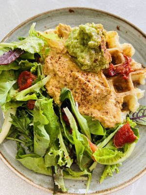Waffle with hummus  at Chana Plant Based in Medellin