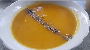 Pumpkin soup at Chana Plant Based in Medellin