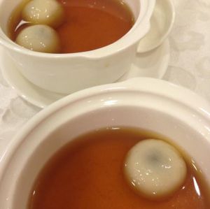 Set menu for four: Glutinous rice ball filled with sesame paste in ginger soup (very tasty!) at Kung Tak Lam - Tsim Tsa Tsui in Kowloon