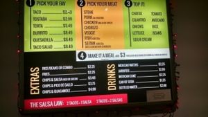 Menu at Salsita in Chicago