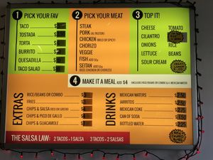 Menu with vegan options shown at Salsita in Chicago