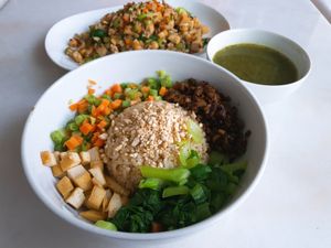 Lei cha rice close up shot. 10sgd at Nature's Harvest Cafe in Central Singapore