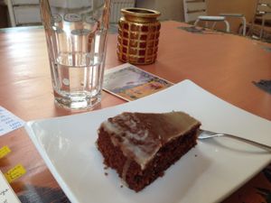 Vegan chocolate cake; perfect balance of flavour and density at Kunstklamm16 in Garmisch Partenkirchen