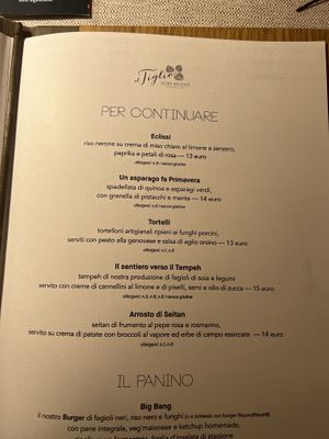 Menu  at Al Tiglio Cucina Naturale in Moruzzo