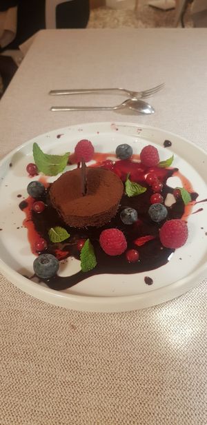 Chocolate souffle at Al Tiglio Cucina Naturale in Moruzzo