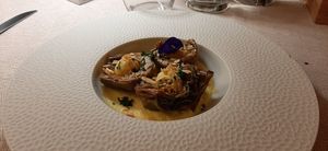 La seduzione di Giove - carciofi arrostiti con crema di mandorle e mandorle tostate at Al Tiglio Cucina Naturale in Moruzzo