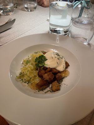 Seitan, fermented kale and mayo  at Al Tiglio Cucina Naturale in Moruzzo