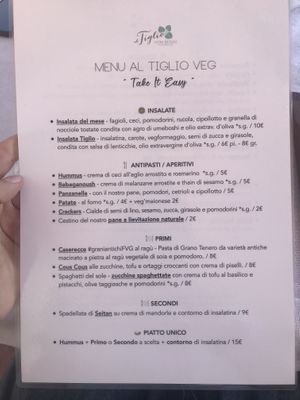 Menù at Al Tiglio Cucina Naturale in Moruzzo
