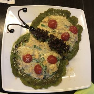 Spinach Pancakes w/ mushroom sauce  at Mariposa in Nuremberg