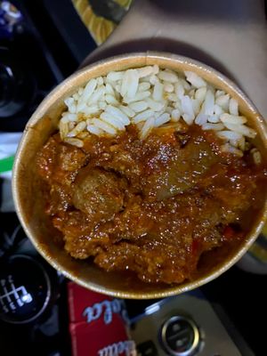 Vegan Goulash with rice  at Vegöner in Nuremberg