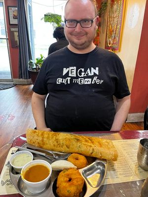 dosa thali swapped gulab jamun for more lentil donuts.  at Dosa Corner in Columbus