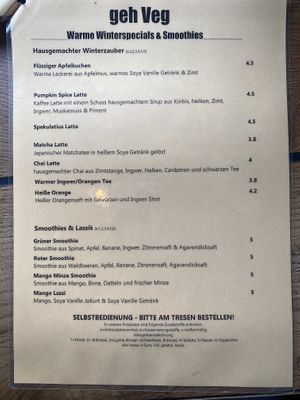 Drinks menu  at Geh Veg in Berlin