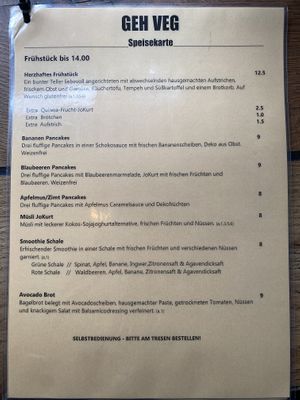 Breakfast menu  at Geh Veg in Berlin