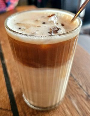 Iced Oatmilk latte at Geh Veg in Berlin