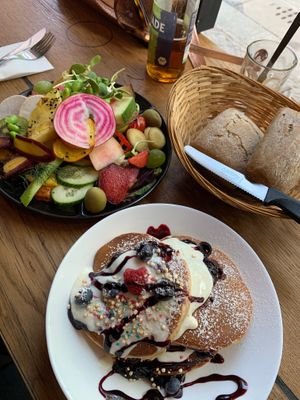 Savoury breakfast plate and pancakes  at Geh Veg in Berlin