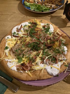 Langosch with bacon and onion   at Vegano in Gross-gerau