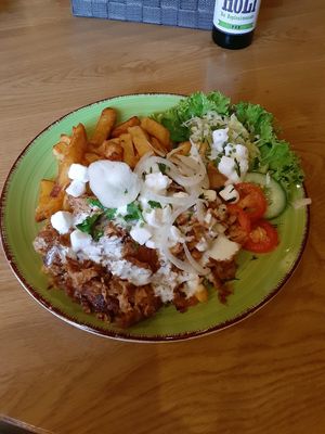 Gyros plate with the best vegan cheese ever!!! at Vegano in Gross-gerau