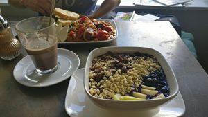 hot chocolate and muesli  at Valladares in Berlin