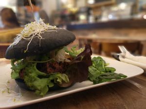 Black BBQ Burger! Incredible! at Valladares in Berlin