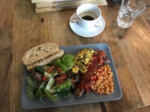 English breakfast with double espresso at Valladares in Berlin