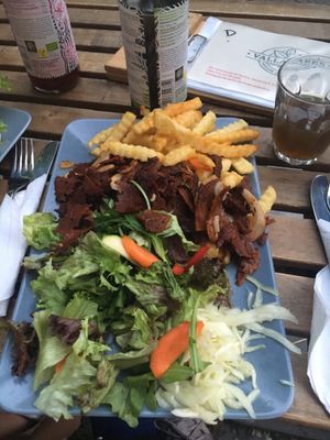 gyros plate with fries and salad  at Valladares in Berlin