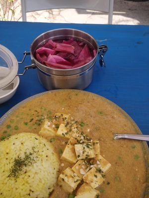 Rice with tofu peas and pickles at The 2nd Rogpa Shop & Cafe in Seoul