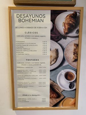Morning food menu  at Bohemian Lane in Bilbao