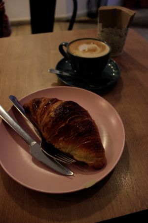 Vanilla latte y croissant. at Bohemian Lane in Bilbao