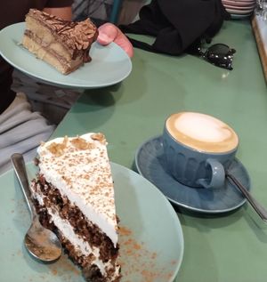 Carrot and chocolate mousse cake with a cappuccino at Bohemian Lane in Bilbao