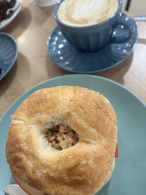 Filled bagel with vegan tuna   at Bohemian Lane in Bilbao