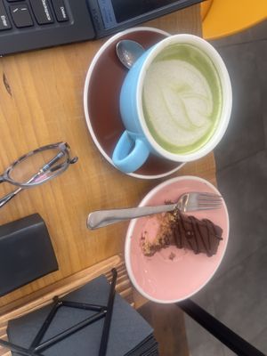 Matcha and a peanut chocolate bar   at Bohemian Lane in Bilbao