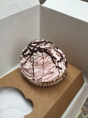 Vanilla cupcake with raspberry frosting at Bohemian Lane in Bilbao