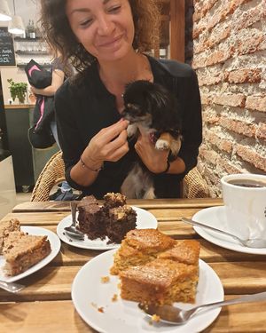 Our breakfast together with our little dogs  at Bohemian Lane in Bilbao