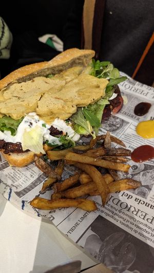 Chorizo and tortilla sandwich (this was MASSIVE) at El Oju in Granada