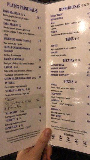 Menú con precios at El Oju in Granada