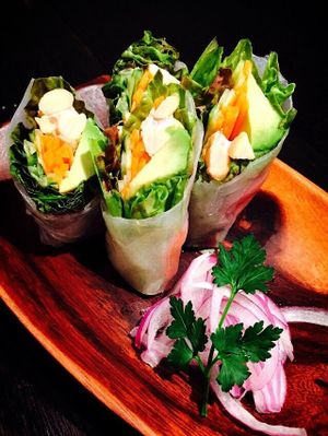 Fresh vege wrap of seasonal fresh vegetable and Tempe !! at Hang Out in Tokyo