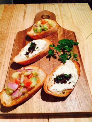 bruschetta with two kind of dip at Hang Out in Tokyo