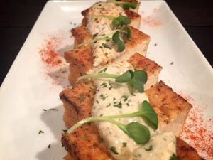 fried tofu  with taru taru sause at Hang Out in Tokyo