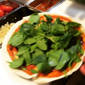 Beginnings of a Vegie Patch pizza. at Savvy Organic Pizza and Ice Cream in Belgrave