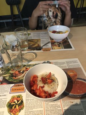Mango - but in my case strawberry - sticky rice. I think it would be even better served with coconut condensed milk!  at Cafe Averechts in Utrecht