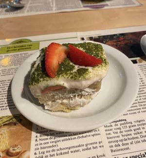 matcha strawberry tiramisu  at Cafe Averechts in Utrecht