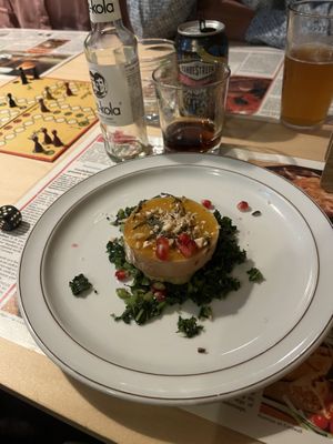 Pumpkin on potato tower.  at Cafe Averechts in Utrecht