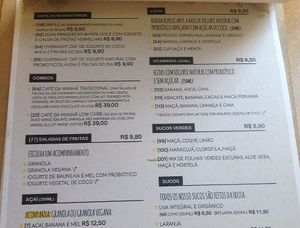 Menu at Bioon in Brasilia