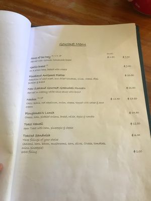 Menu at Naturally Fiordland in Te Anau
