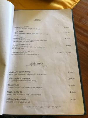 Menu at Naturally Fiordland in Te Anau