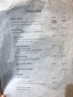 Vegan menu at Naturally Fiordland in Te Anau