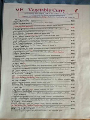 Extensive vegan options at Maharaja Palace Indian Tandoori Restaurant in Gran Canaria