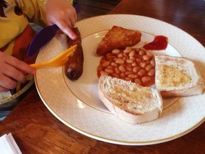 Kids vegan breakfast (minus the spinach) at The Cosy Club in Leicester
